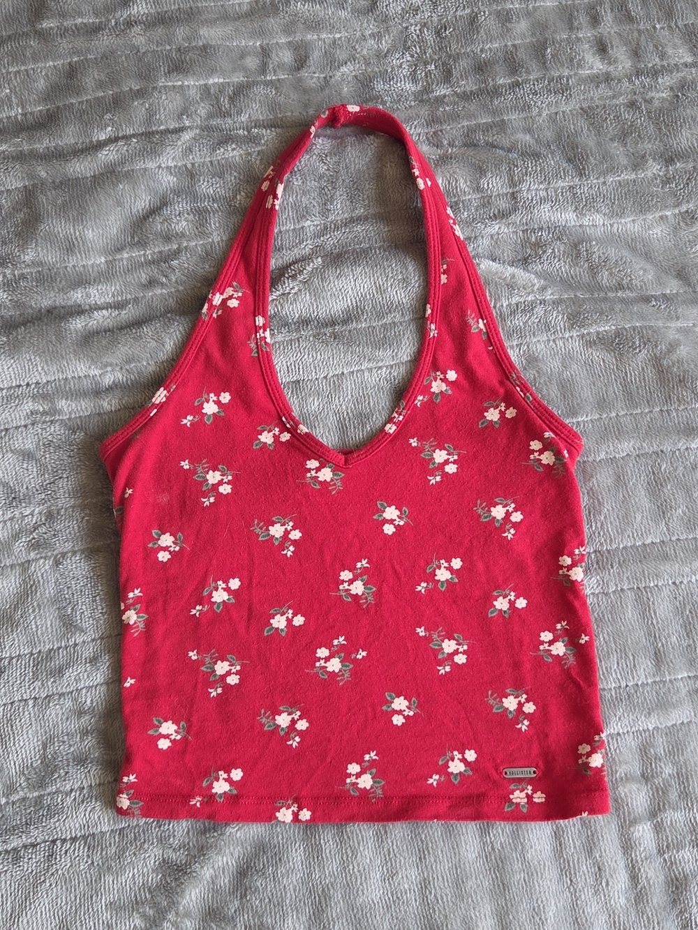 Hollister Bright Red Floral Halter Tank